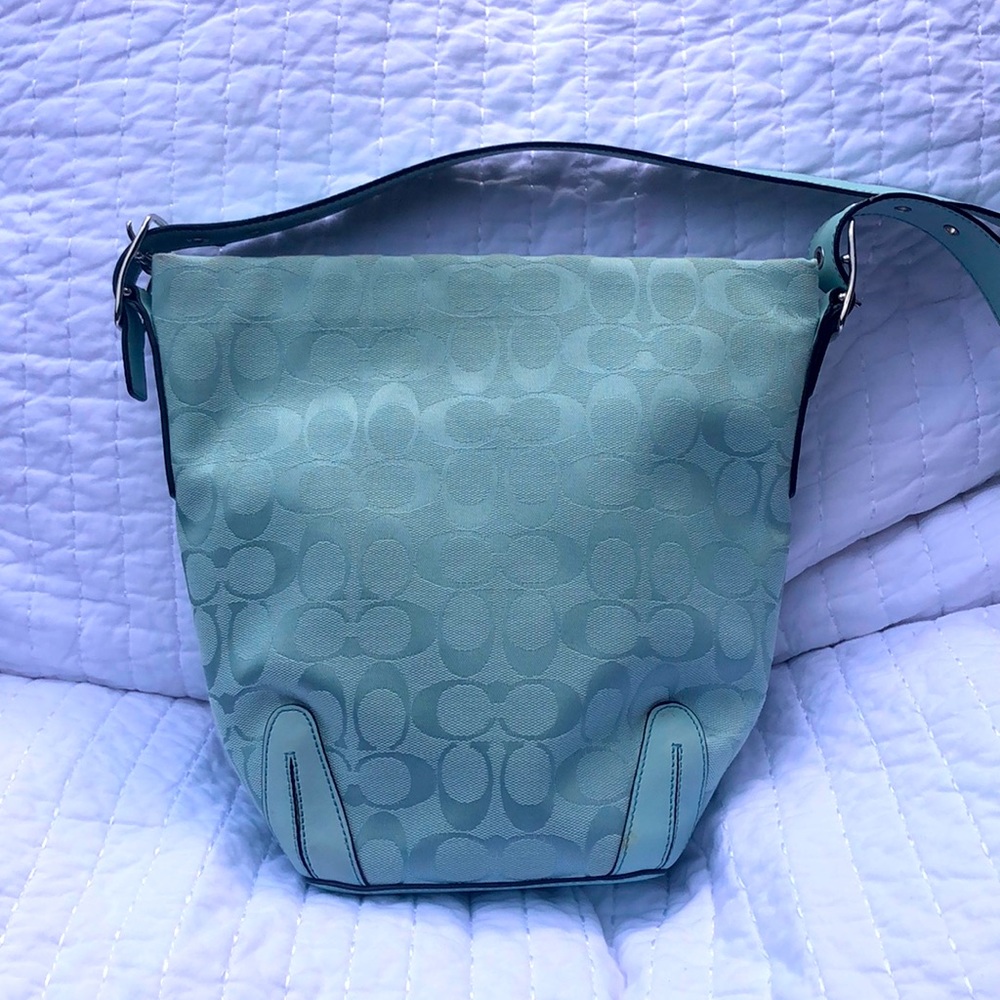 Coach Monogram Turquoise Teal Bucket Bag